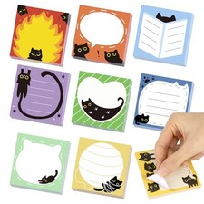 Black Cat Sticky Notes,9 Pads Cute Designs Self-Stick Notes,3x3 inches,50 White