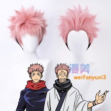 Anime Jujutsu Kaisen Itadori Yuji Cosplay Wig Men Pink Black Short Hairpiece Wig