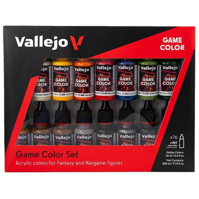 Vallejo Game Color Set - 16 Paints, 18ml Bottles, Miniatures & Wargame Starter