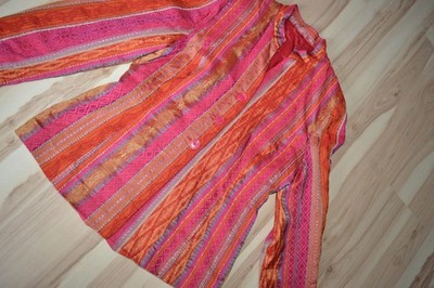 Neuwertiger Boho Ethno Hippie Goa Blazer bunt Satin bestickt NOS Vintage Gr. 40
