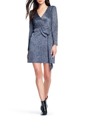 AIDAN MATTOX Womens Blue Tie Long Sleeve V Neck Short Party Sheath Dress 2