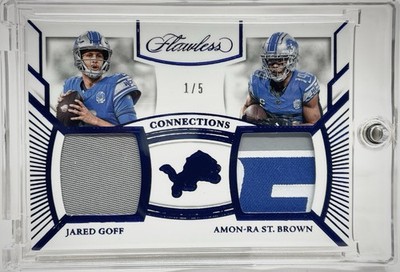 2023 Jared Goff  & Amon-Ra St. Brown Panini Flawless Connections Lions /5 BLUE