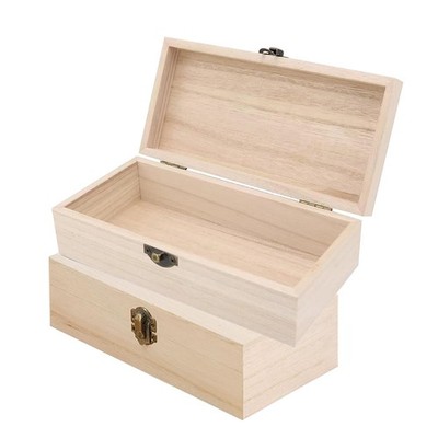 2PCS Wooden Box with Hinged Lid Small 7.87 x 3.93 x 2.36 inches, 2 White 