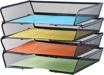 4-Tier Stackable Mesh File Organizer for Desk, Black Office Paper Tray