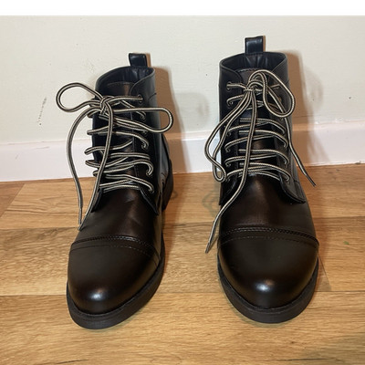 Schwarze Unisex Stiefeletten Knöchel Echtleder Schnürung flach rund EU 43