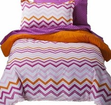Girls Full Bed in a Bag Pink  Orange Zigzag Comforter Set Sheets Shams 7 pc
