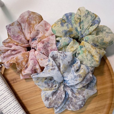 Large Pattern Flowers Scrunchie Seersucker Hair tie chiffon ponytail holder