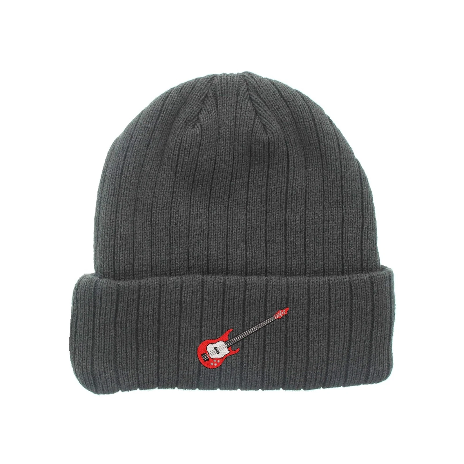 Guitar embroidered fleece beanie hat, insulated beanie, music beanie hat