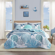 3 Piece Coastal Quilt Sets King Size - Reversible Microfiber Quilts with 2 Shams