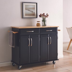 Wood Top Multi Storage Cabinet Rolling Kitchen Island Table Cart W