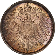 1914-D German Empire Silver One Mark - PCGS MS67 -Excellent Eye Appeal & Toning!