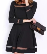 Lulu's Holiday Party Dress Black Whimsigoth Sheer Mesh Fit Flare Mini Small Note