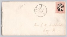 CORRY PENNSYLVANIA COVER FROM SALEM OHIO, c. 1865, CORK STAMP CANCELLATION
