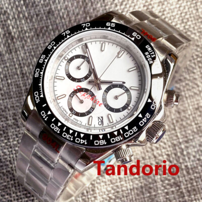 39mm Multi-Function Full Chronograph VK63 Quartz Sterile White dial Mens Watch