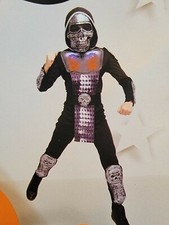 New Iron Skull Ninja Costume Kids Size Large 12/14 Yrs Chest Lights up