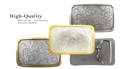 Western Floral Scroll Engraved Belt Buckle Fits 1-1/2 display picture 3