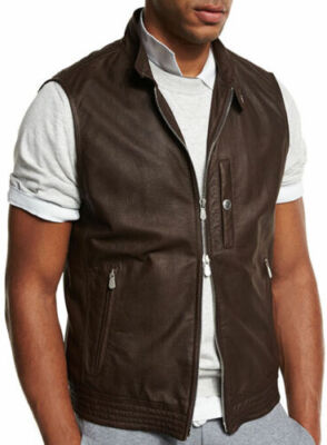 Luxus Neu Herren Braune Lammfell Leder Weste Echtes Lammfell Freizeit Weste