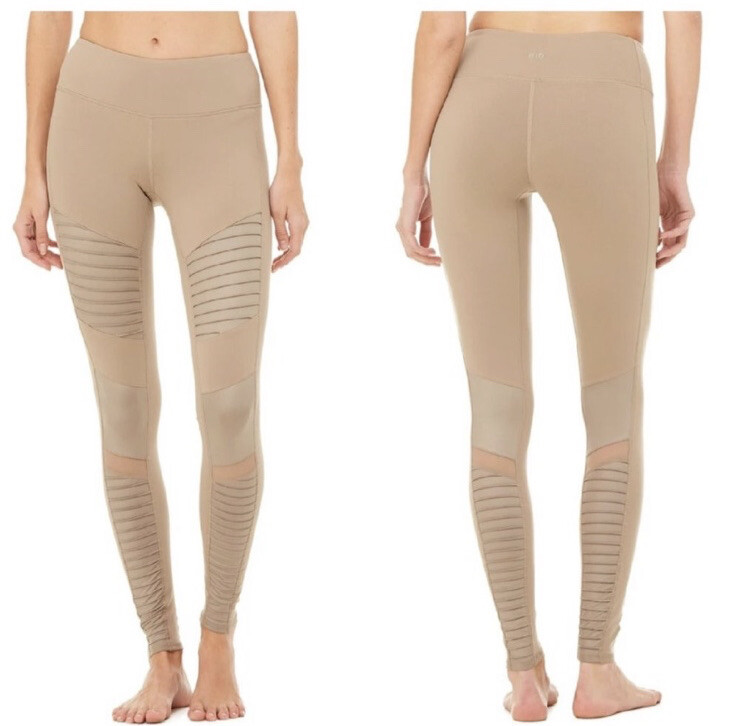 ALO Yoga High Waist Moto Leggings Tan With Mesh Detail size XXS | eBay