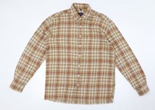 Crewfield Herren Beige Kariert Baumwolle Knopfleiste Größe M Kragen Knopf