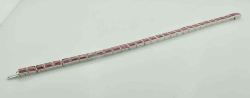 11.00Ct Princess Cut Ruby Tennis Bracelet Gorgeous Pretty 14K White Gold Over - Picture 3 of 3