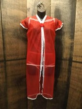 Unworn Vtg 60s Sheer Nylon Chiffon 3 Pc Red Panties Cami Robe Lingerie Set S