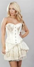 Ivory Satin Overbust Boned Cream Corset- Lace Up Bustier NWOT Sz. 5X Victorian 