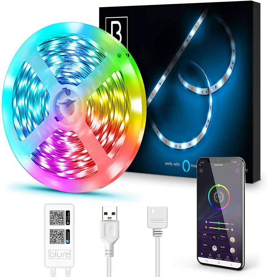 100ft 50ft LED Strip Lights 5050 RGB Bluetooth Color Change Remote for Rooms Bar - Image 3 of 4