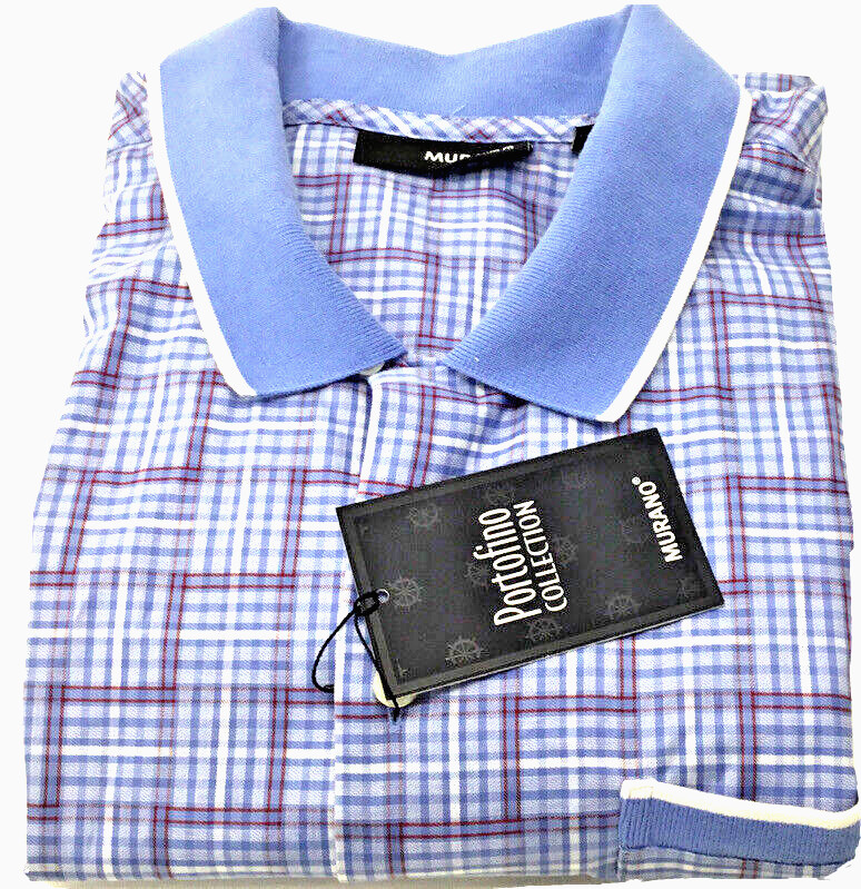 Мужская хлопчатобумажная рубашка Slim Fit SS из коллекции Murano portfolio collection, синяя, размер XL