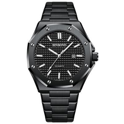 BINBOND Herren Armbanduhren Leuchtdatum Edelstahl Analog Quarzuhr