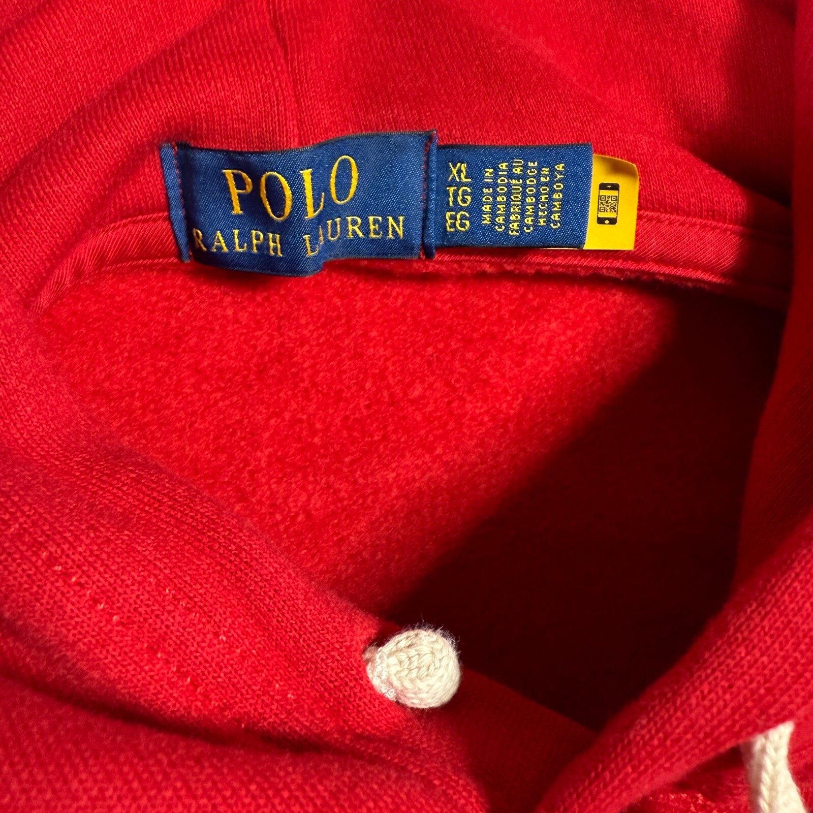 Polo Ralph Lauren felpa con cappuccio uomo XL rosso pony logo pile cucito tasca canguro