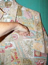 Exc Vtg 90s REYN SPOONER HAWAIIAN SHIRT, REVERSE PRINT, TIKI GEO, TAG L, Sz XL