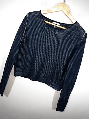 Lucy Paris M Medium Sweater Black Gold Chain Accent Acrylic