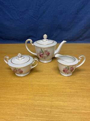 Noritake Margarita 6 3/4  Teapot w/Creamer & Sugar Bowl Set w/Gold Trim