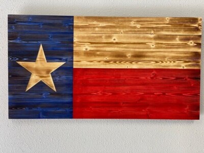One Star Wooden Texas carved flag Classic American Flag - Living Room Wall Décor