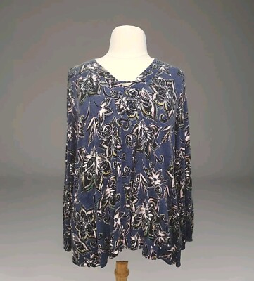 Cupio Woman Blue Floral Knit Top Loose Fit Size 1X 