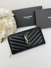 YVES SAINT LAURENT Quilted Leather Zip Around Long Wallet Black
