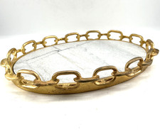 Modern Marble Oval Tray Painted Gold Toned Chain Edge HEAVY Accent