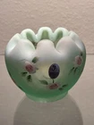 Vtg Fenton Hand-Painted Satin Glass Rose Bowl Diamond Optic Nancy Fenton signed