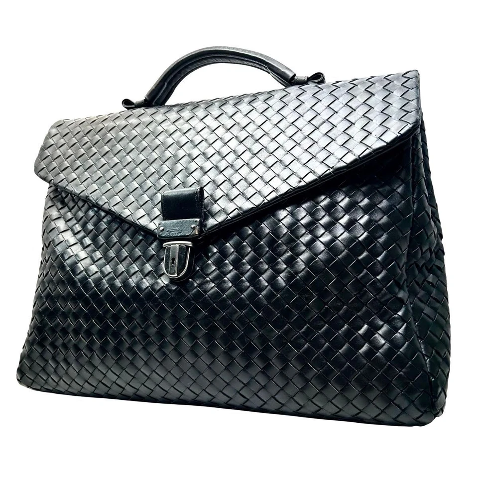 BOTTEGA VENETA Intrecciato Bolso de Negocios Maletín en Cuero Negro Foto 3 de 4