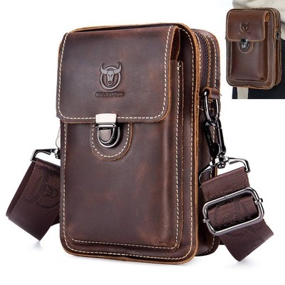 Vintage Herren Schultertasche Echt Leder Crossbody Umhängetasche Gürteltasche