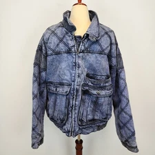 Vintage 90s Vaqo Baggy Puffer Denim Coat Mens XL Mock Neck Diamond Stitching