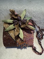 Mary Frances Beaded Embellished Hard Case Floral Purse