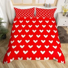 Red White Duvet Cover Twin Cute Heart Pattern Bed Sets For Kids Boys Girls Va...