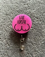 Pink Eat Local Breastfeeding Retractable Name Badge Reel ID Card Holder