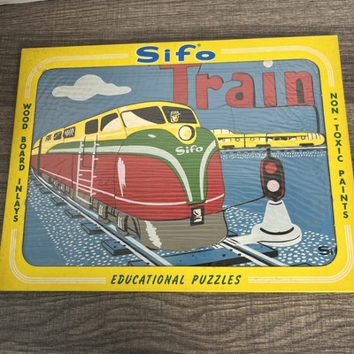 Vtg Sifo 4A0 Train Wood Tray 25 Piece Board Puzzle Inlays Non-Toxic Paints New