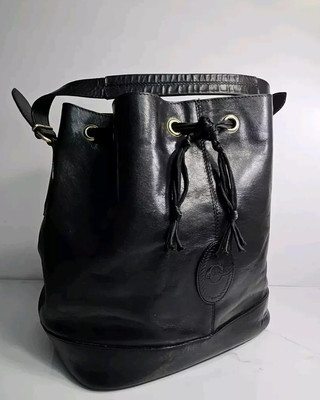 Sergio Cerruti Roma Black Leather Bucket Style Large Top Handle Purse 11x11.5x7''