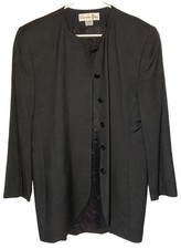 Christian Dior Vintage 80s 90s Black Wool Collarless Blazer/Jacket Size 14 USA