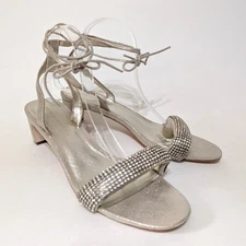 Loeffler Randall Jackie Rhinestone Ankle Strap Sandals Heels Metallic Size 9.5
