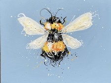 Bumblebee On Blue Original Acrylic Painting On 30x40cm Canvas