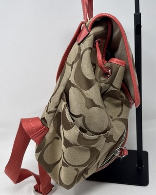 AUTHENTIC Coach Signature Stripe Backpack Khaki/Orange | eBay